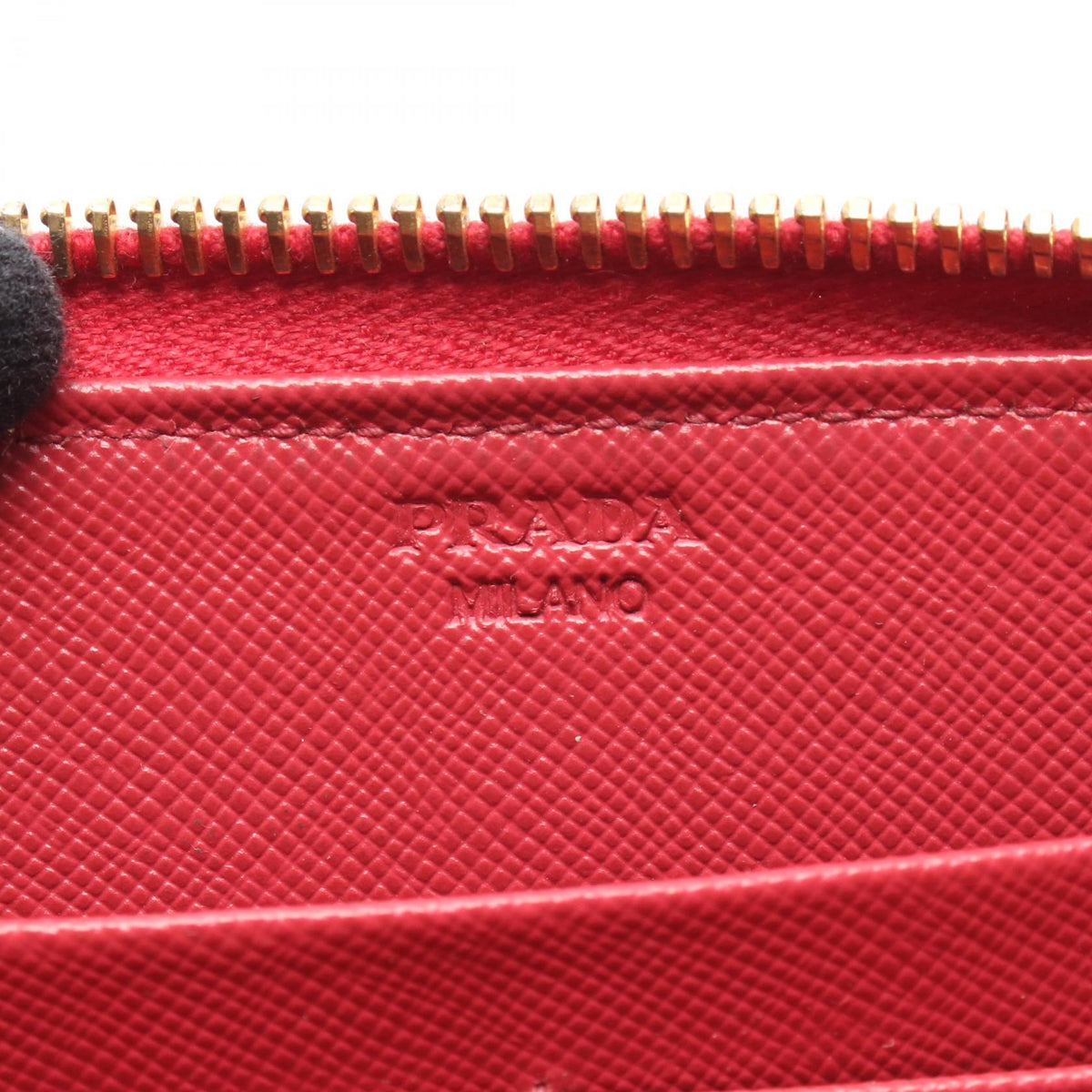 PRADA Round Zipper Saffiano Wallet Red