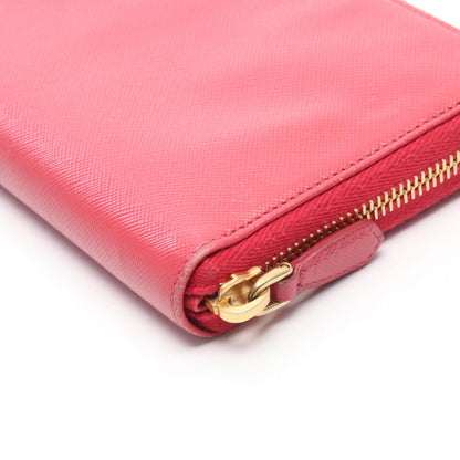 PRADA Round Zipper Saffiano Wallet Red