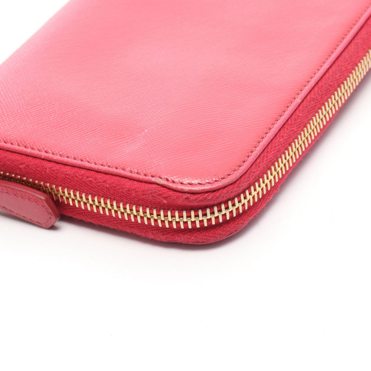 PRADA Round Zipper Saffiano Wallet Red