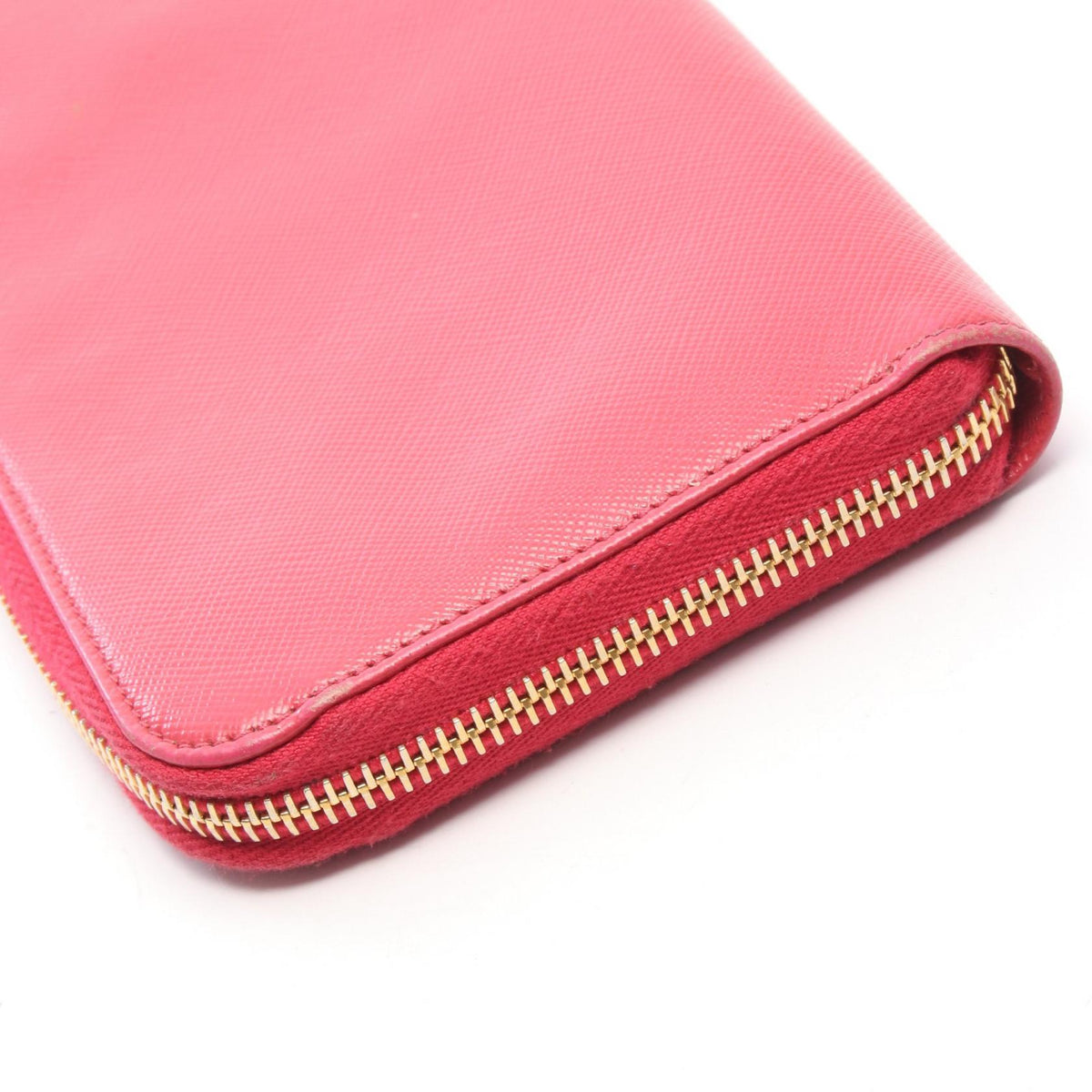 PRADA Round Zipper Saffiano Wallet Red