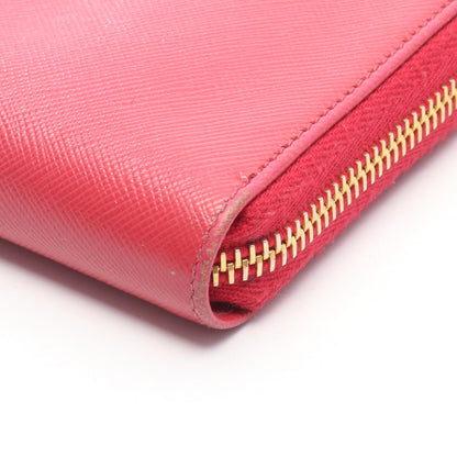 PRADA Round Zipper Saffiano Wallet Red