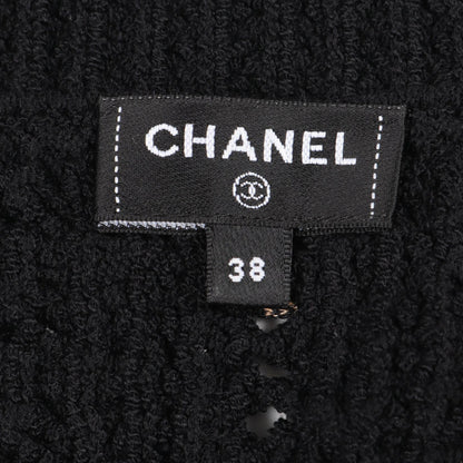 CHANEL V-Neck Knit Cotton Vest Black Size 38