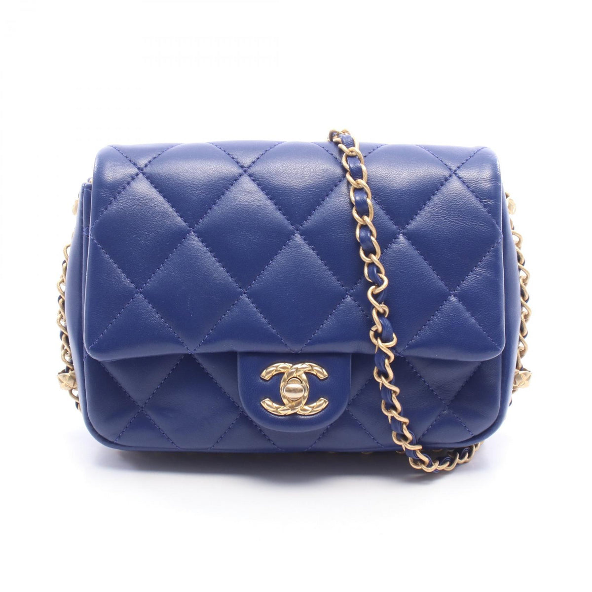 CHANEL Blue Matelassé Mini Gold HW Shoulder Bag