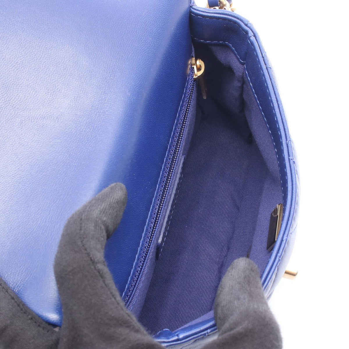 CHANEL Blue Matelassé Mini Gold HW Shoulder Bag