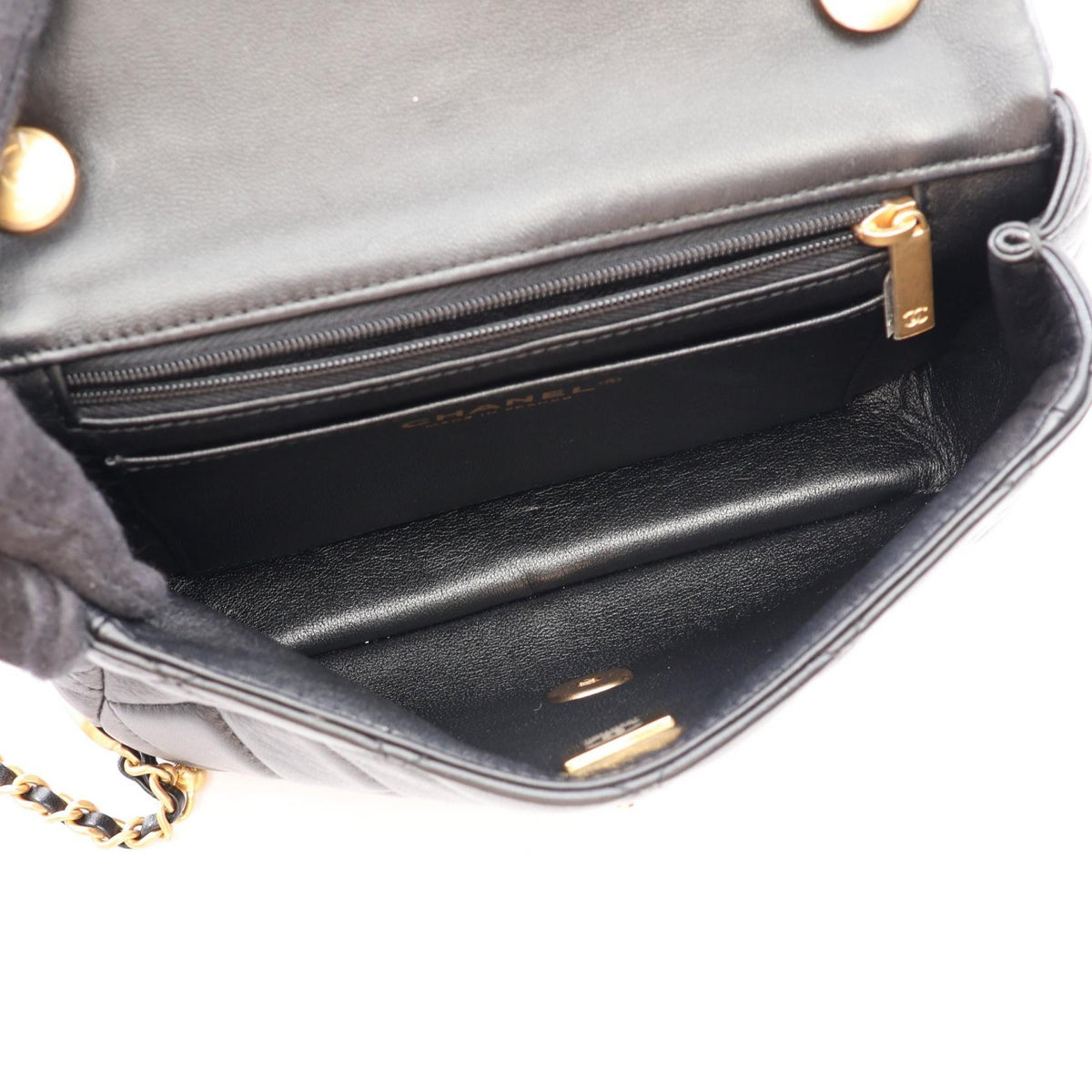CHANEL Black Matelassé Faux Shoulder Bag