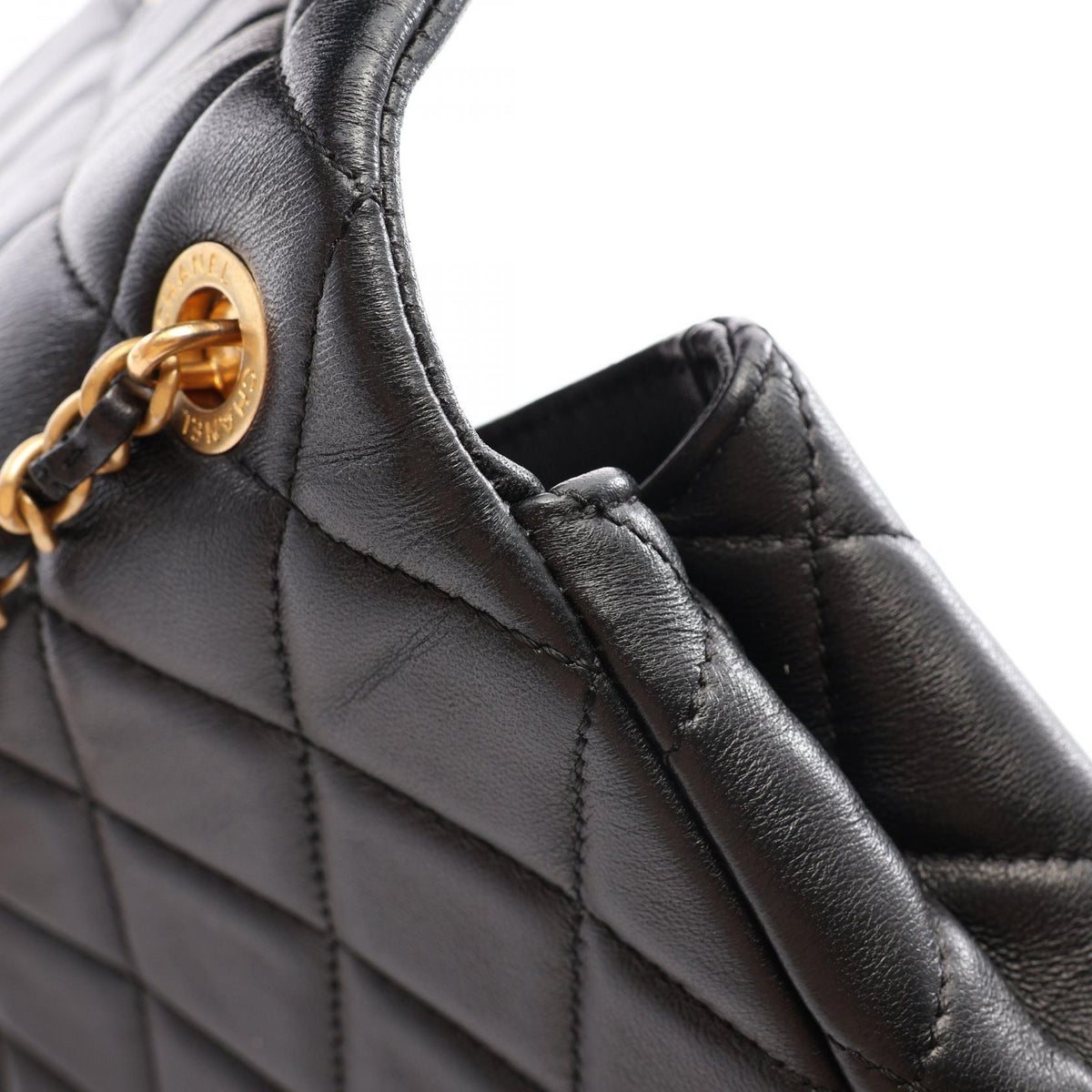 CHANEL Black Matelassé Faux Shoulder Bag