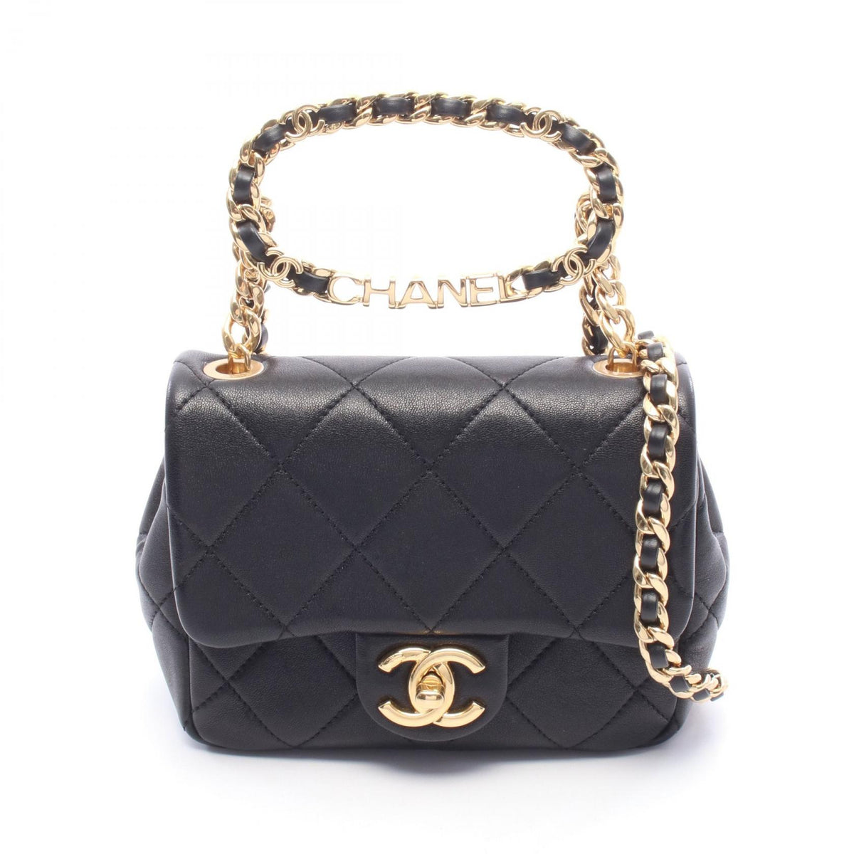 CHANEL Mini Matelasse Top Handle Bag Black