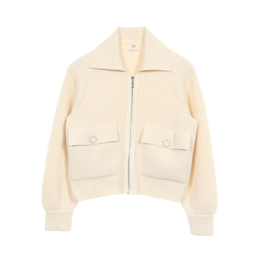 HERMES Sellier Button Zip Up Wool Knit White Size 36