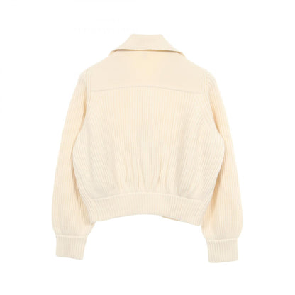 HERMES Sellier Button Zip Up Wool Knit White Size 36