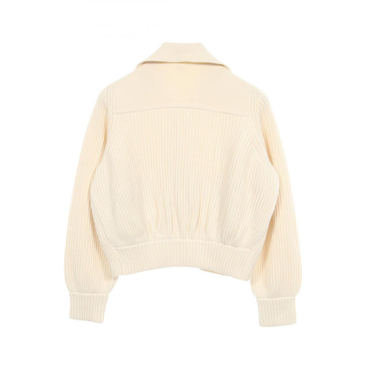 HERMES Sellier Button Zip Up Wool Knit White Size 36