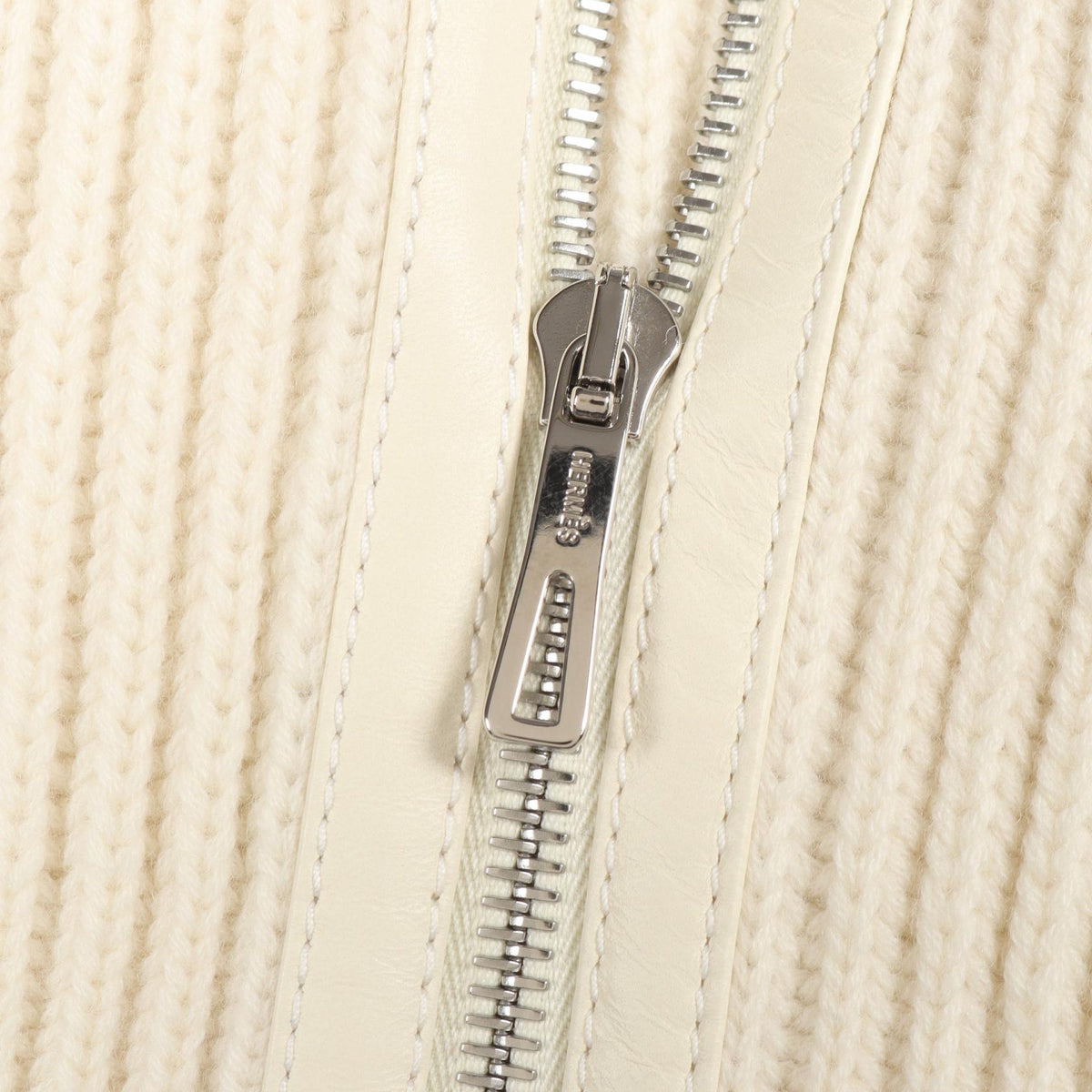 HERMES Sellier Button Zip Up Wool Knit White Size 36