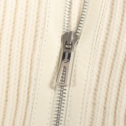 HERMES Sellier Button Zip Up Wool Knit White Size 36