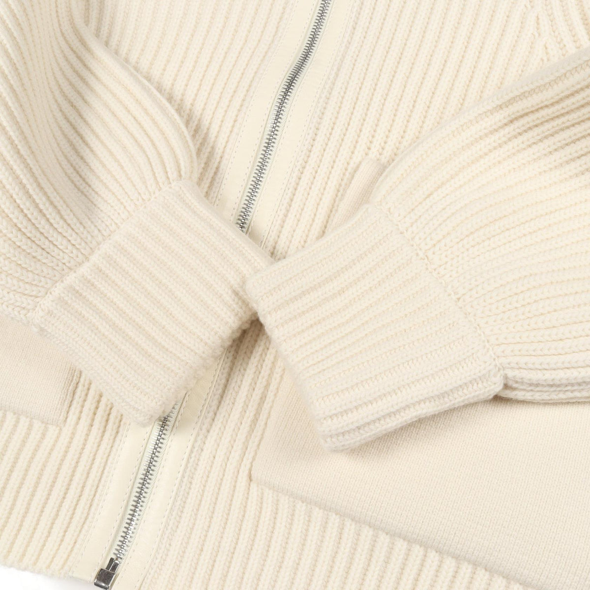 HERMES Sellier Button Zip Up Wool Knit White Size 36