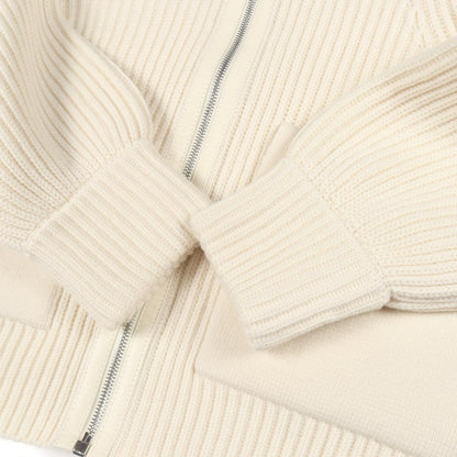 HERMES Sellier Button Zip Up Wool Knit White Size 36