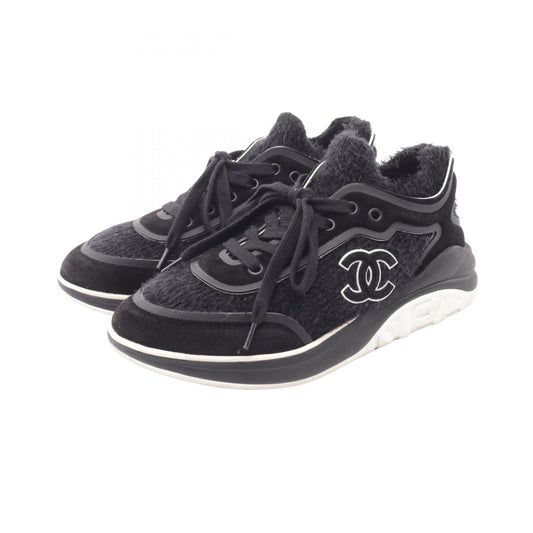 CHANEL Coco Mark Shaggy Knit Suede Sneakers Size 38