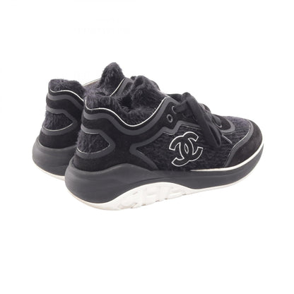 CHANEL Coco Mark Shaggy Knit Suede Sneakers Size 38