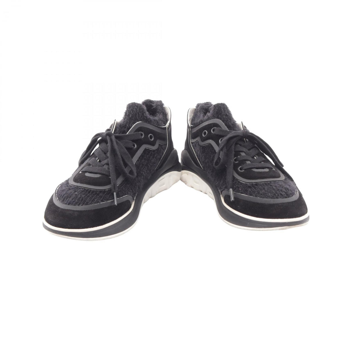 CHANEL Coco Mark Shaggy Knit Suede Sneakers Size 38