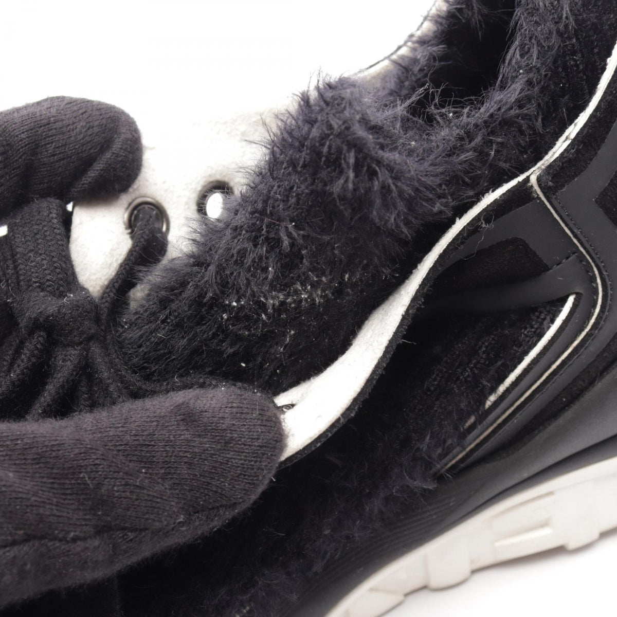 CHANEL Coco Mark Shaggy Knit Suede Sneakers Size 38