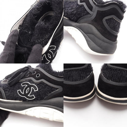 CHANEL Coco Mark Shaggy Knit Suede Sneakers Size 38