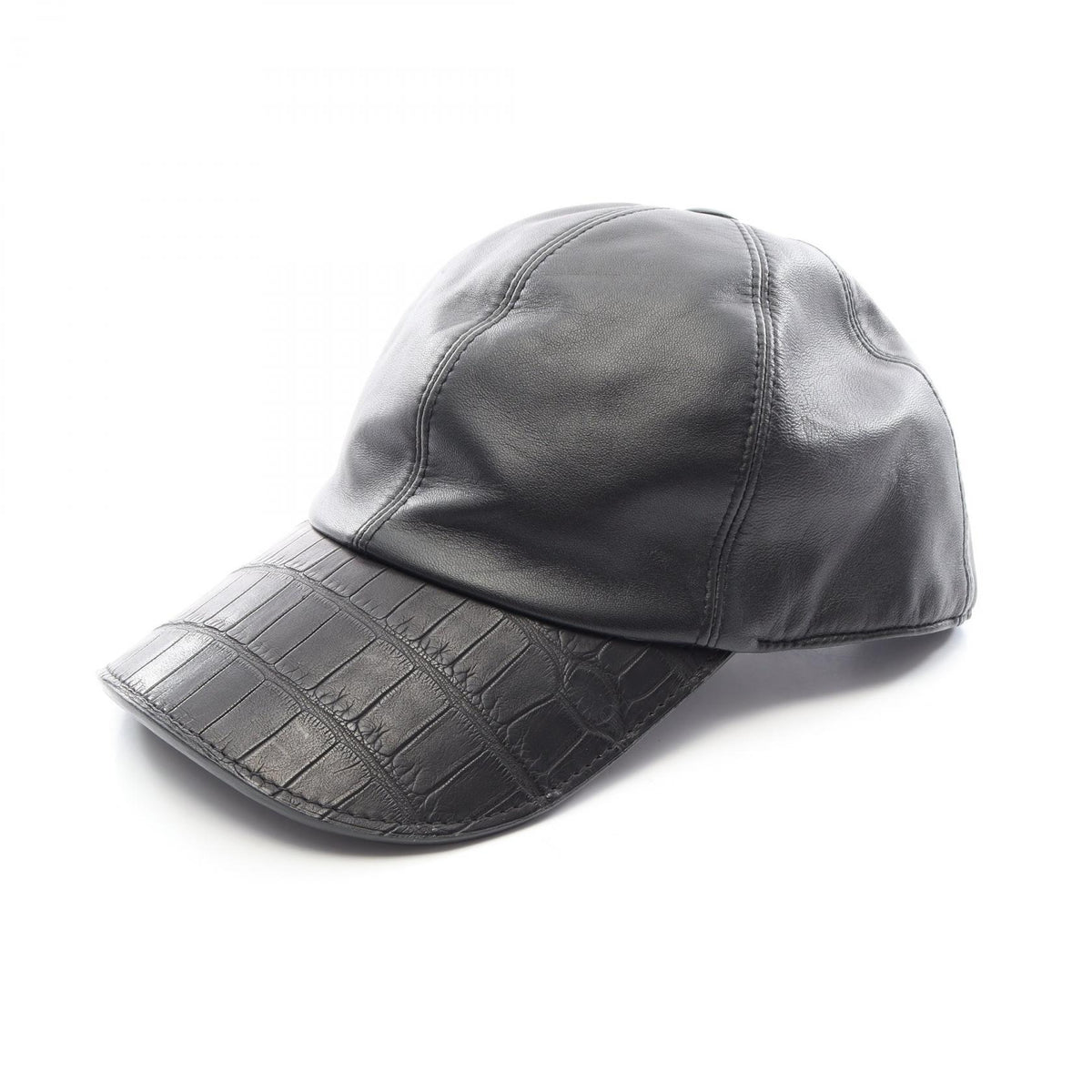 HERMES Riley Alligator Leather Cap Black Size 58