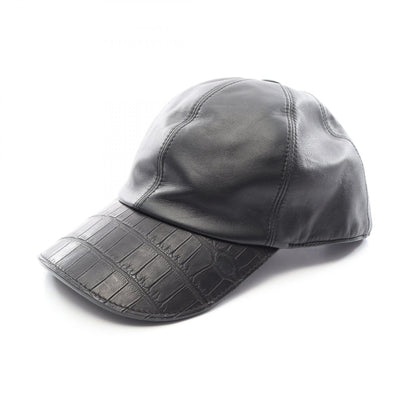 HERMES Riley Alligator Leather Cap Black Size 58