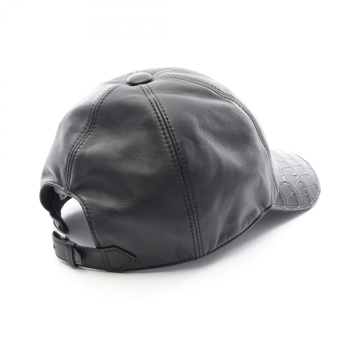 HERMES Riley Alligator Leather Cap Black Size 58