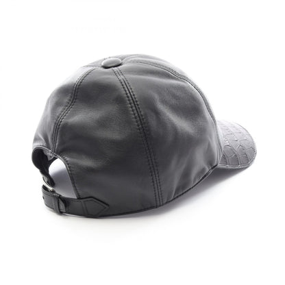 HERMES Riley Alligator Leather Cap Black Size 58