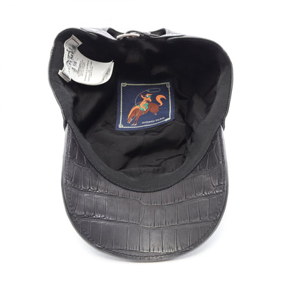 HERMES Riley Alligator Leather Cap Black Size 58