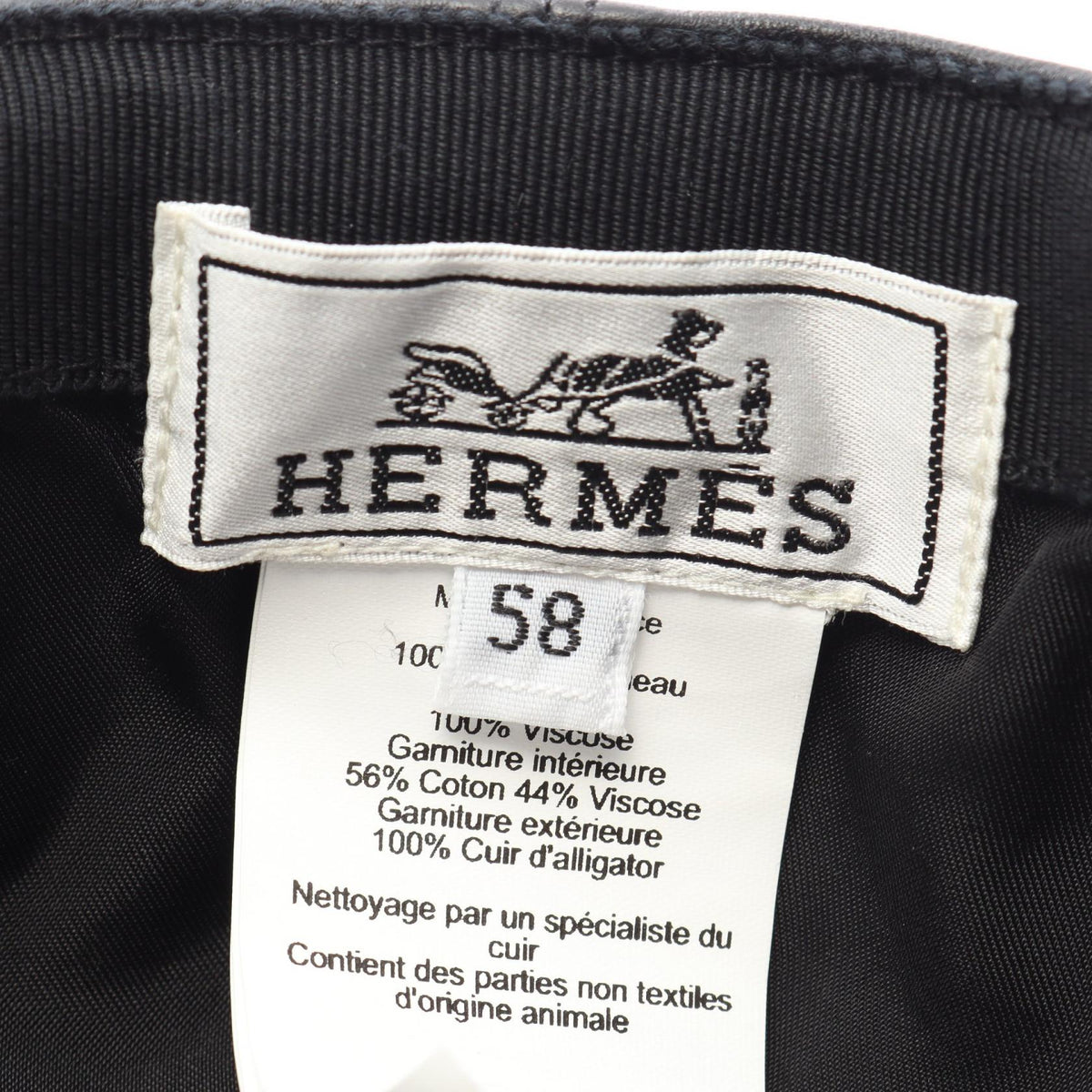 HERMES Riley Alligator Leather Cap Black Size 58