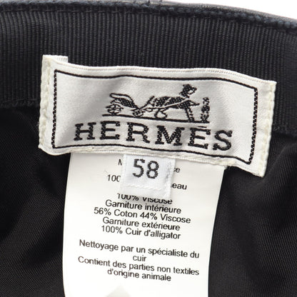 HERMES Riley Alligator Leather Cap Black Size 58