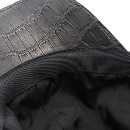 HERMES Riley Alligator Leather Cap Black Size 58