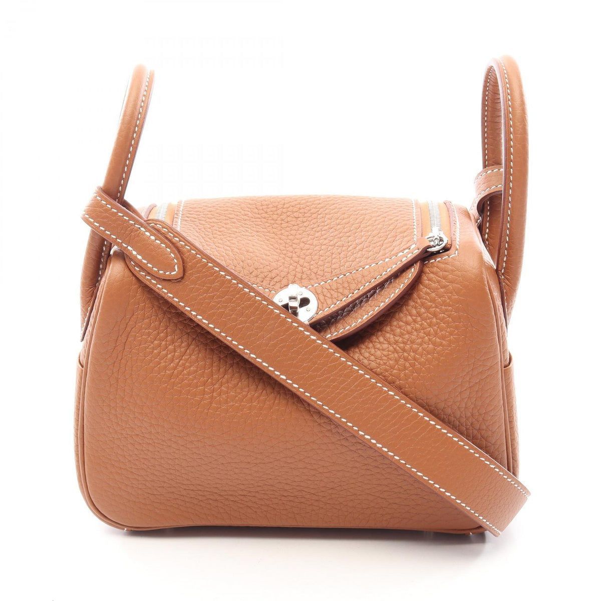 HERMES Lindy Mini Taurillon Gold Brown Shoulder Bag
