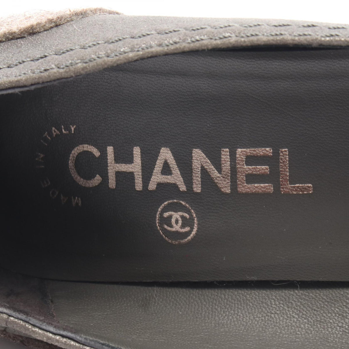 CHANEL CC Mark Suede Wedge Sole Pumps Size 38