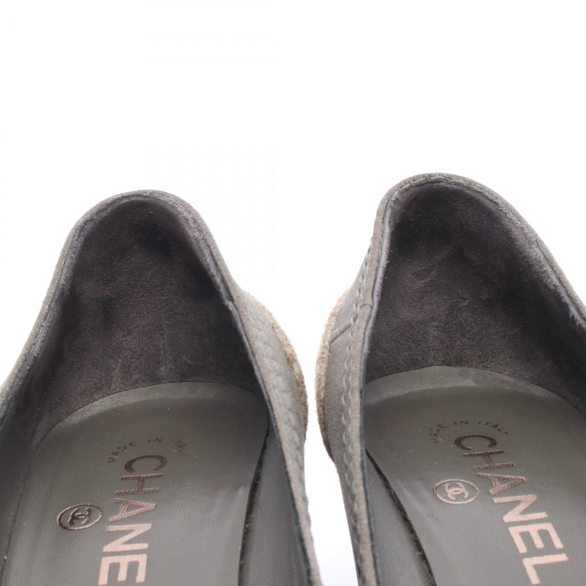 CHANEL CC Mark Suede Wedge Sole Pumps Size 38