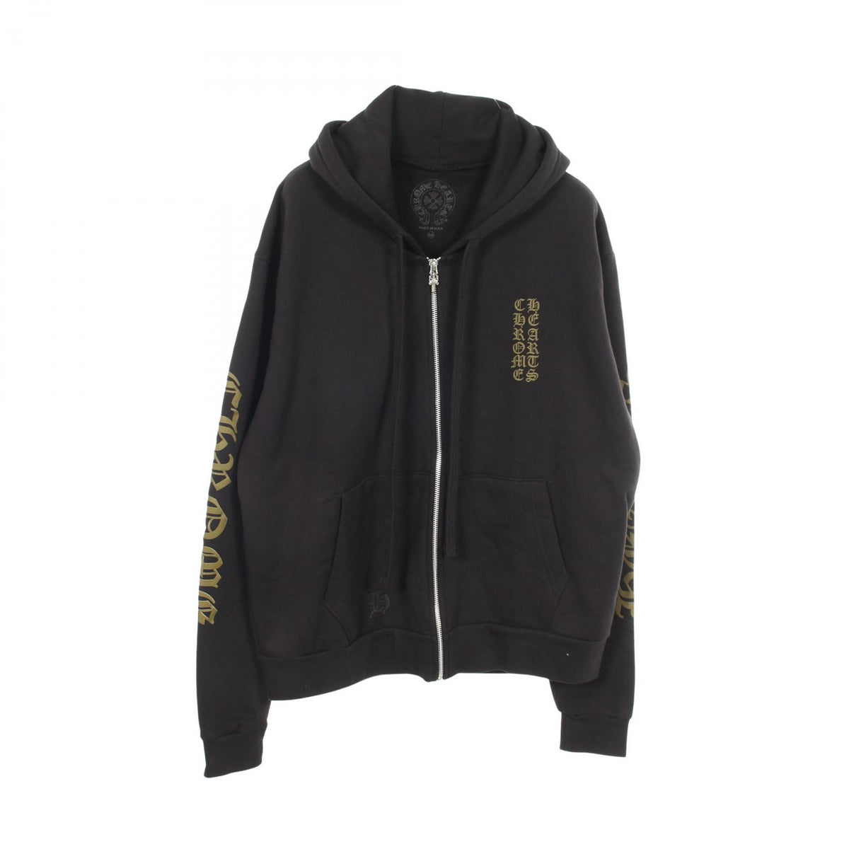 CHROME HEARTS Vertical Logo Cotton Hoodie Black Size XS