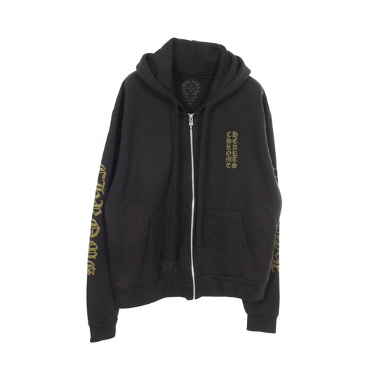 CHROME HEARTS Vertical Logo Cotton Hoodie Black Size XS