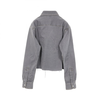 Miu Miu Cropped Chambray Washed Cotton Up Gray Shirt Size 36