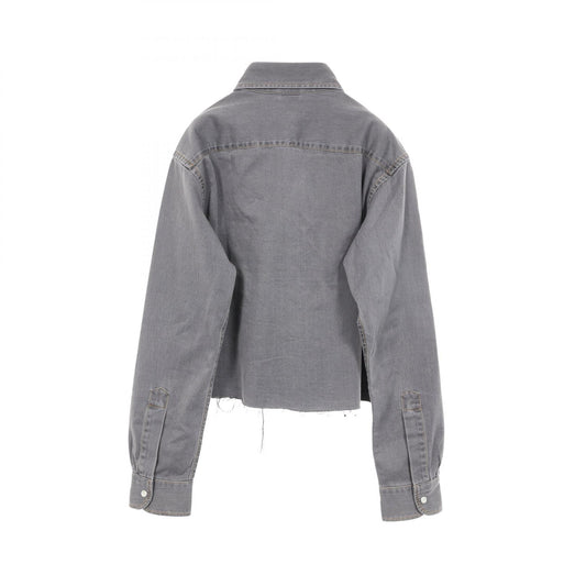 Miu Miu Cropped Chambray Washed Cotton Up Gray Shirt Size 36