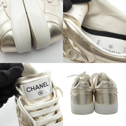 CHANEL Coco Mark Leather Sneakers Gold Size 38