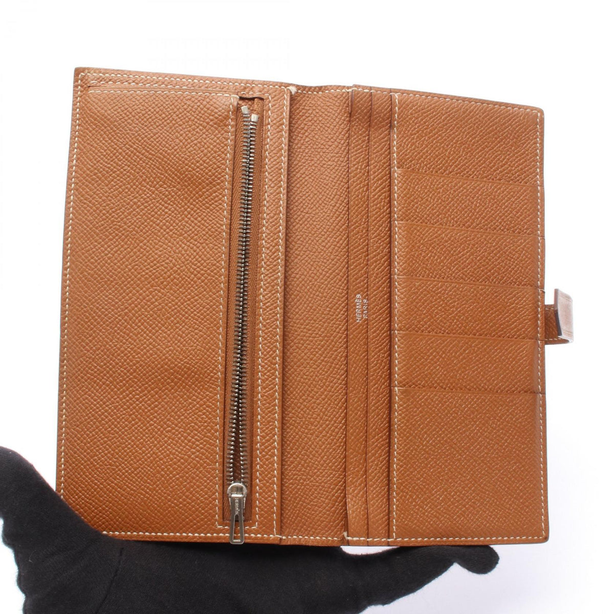 HERMES Bearn Soufflet Gold Long Wallet