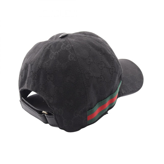 GUCCI GG Canvas Web Stripe Cap Cotton Rayon Black Size XL