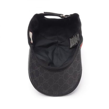 GUCCI GG Canvas Web Stripe Cap Cotton Rayon Black Size XL