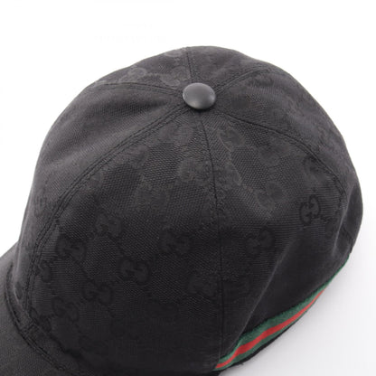 GUCCI GG Canvas Web Stripe Cap Cotton Rayon Black Size XL