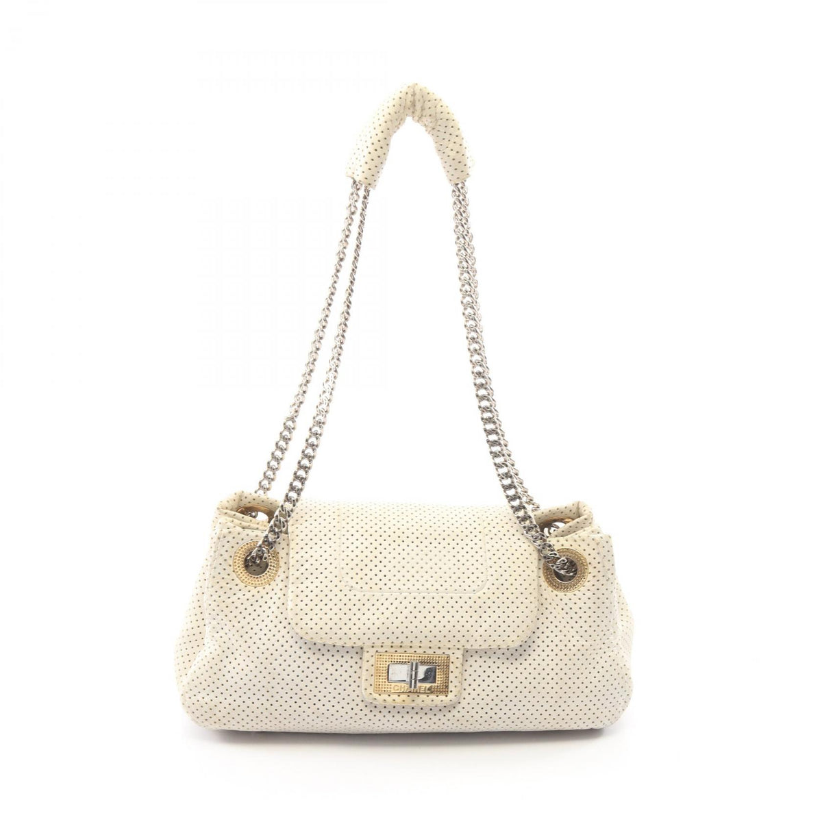 CHANEL 2.55 Punching Leather Bag White