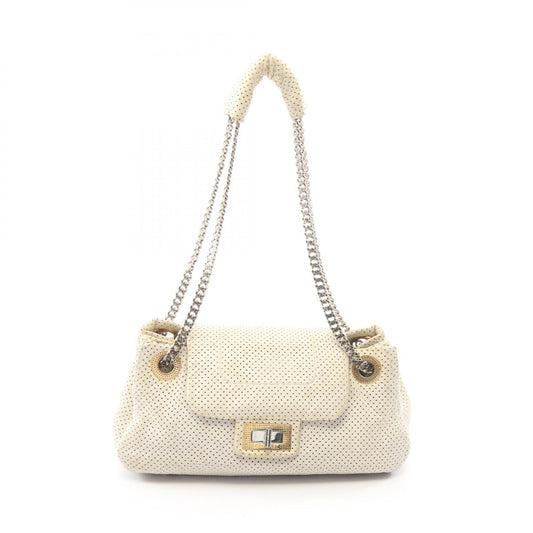 CHANEL 2.55 Punching Leather Bag White