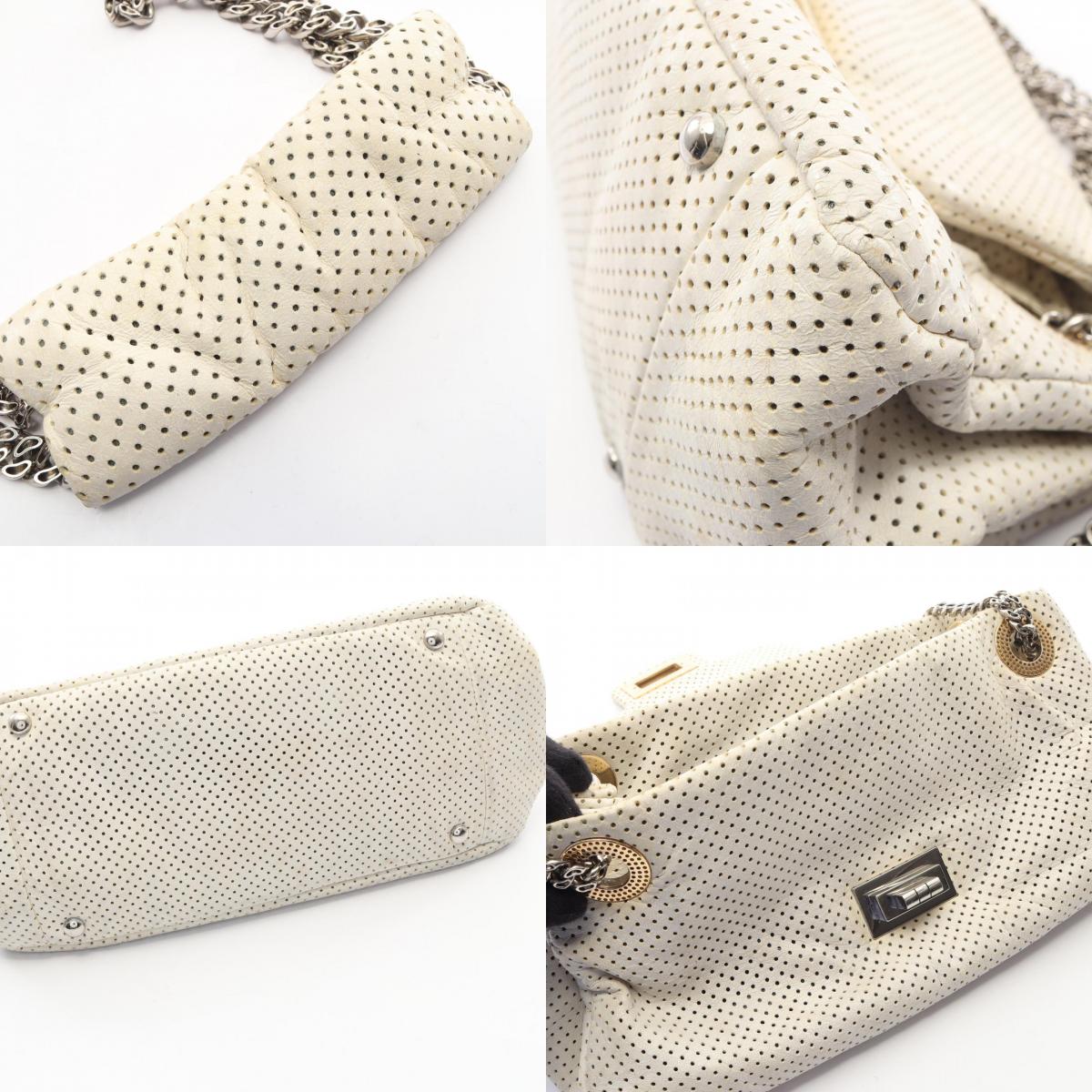 CHANEL 2.55 Punching Leather Bag White