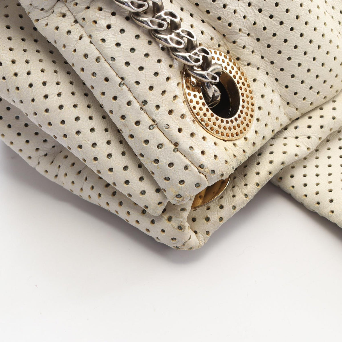 CHANEL 2.55 Punching Leather Bag White