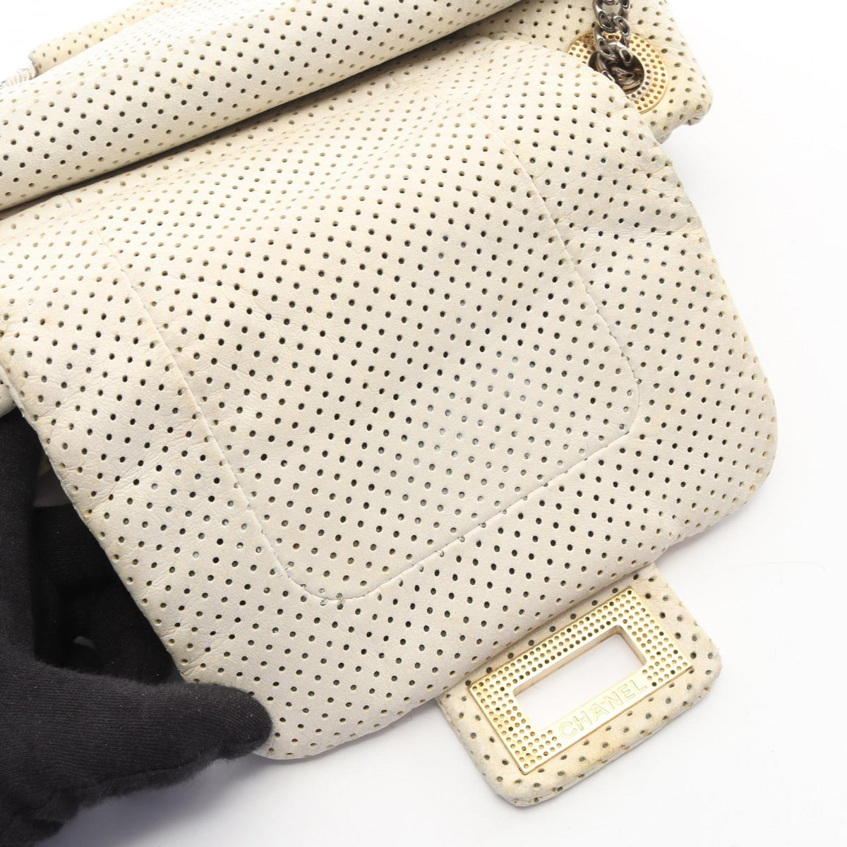 CHANEL 2.55 Punching Leather Bag White