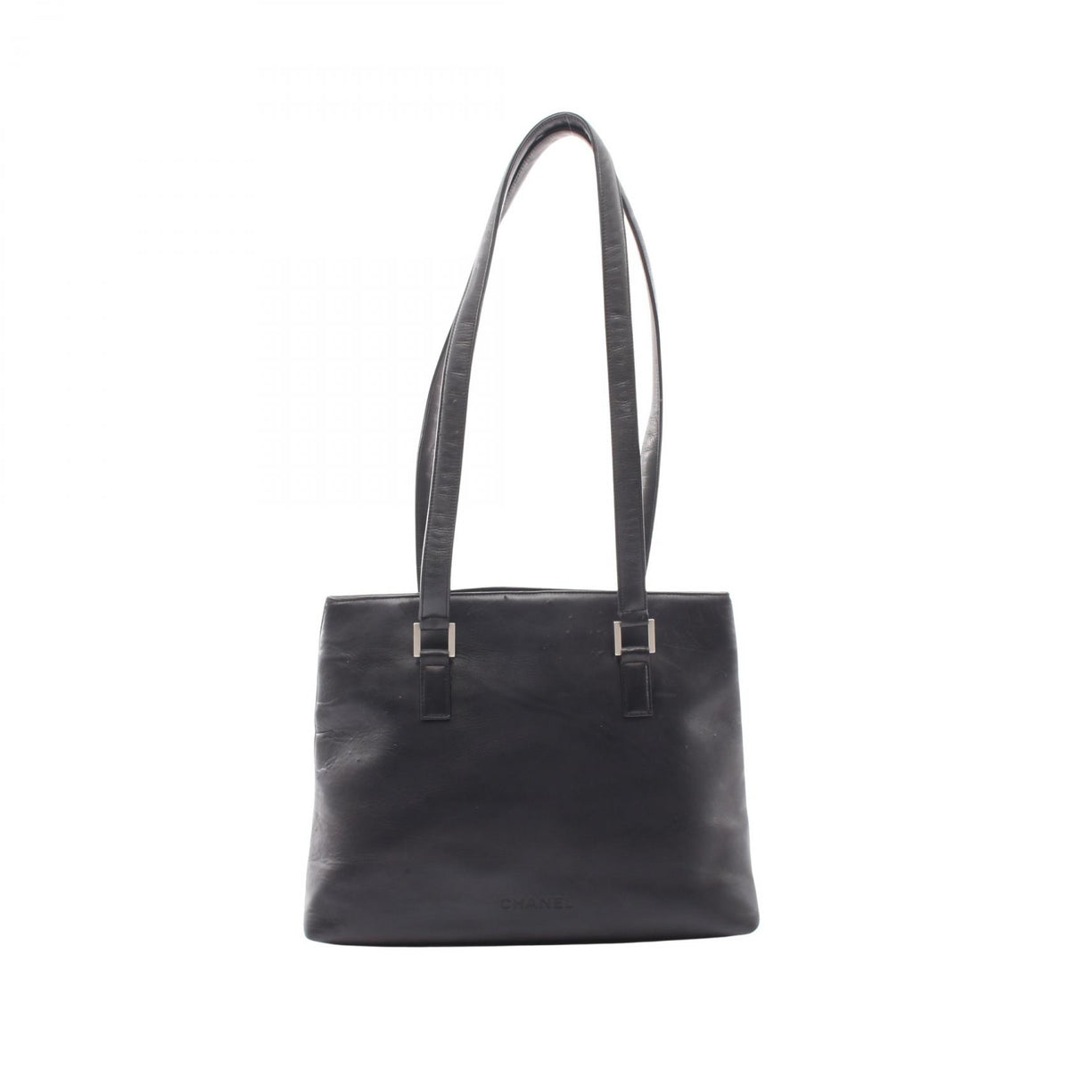 CHANEL Black Embossed Logo Shoulder Bag