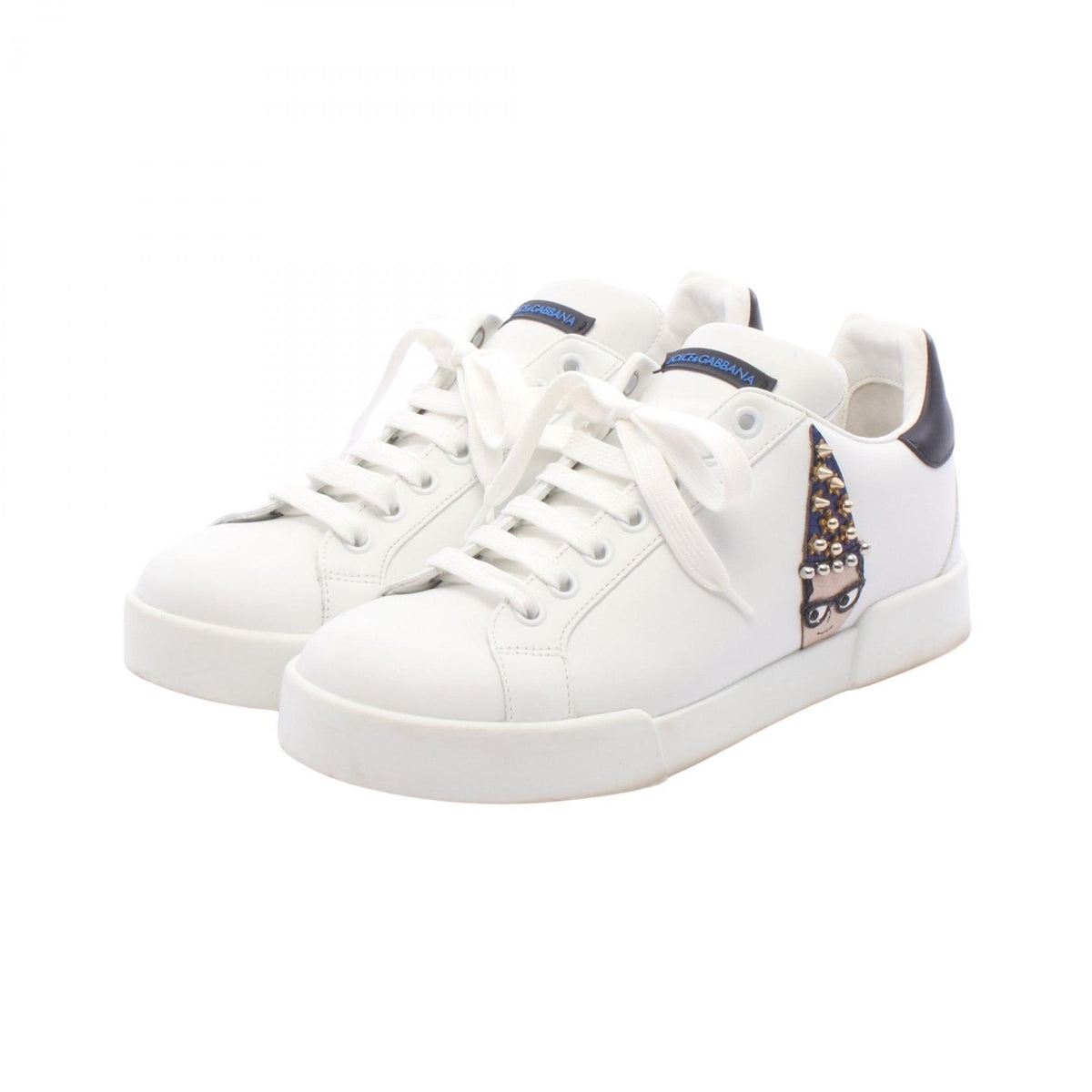 DOLCE & GABBANA Portofino Studded Leather Sneakers Size 36.5